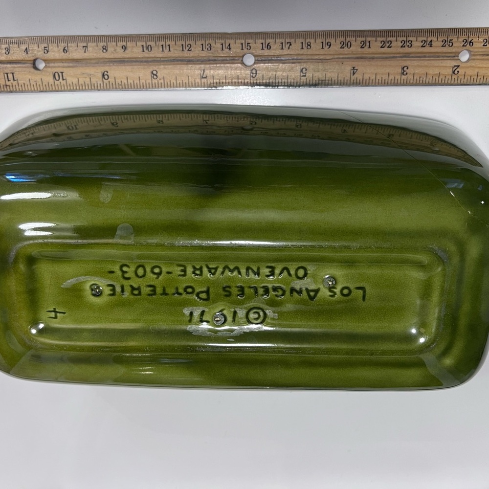 Vintage Avocado Green Los Angeles Potteries Ovenware Bread Loaf Pan